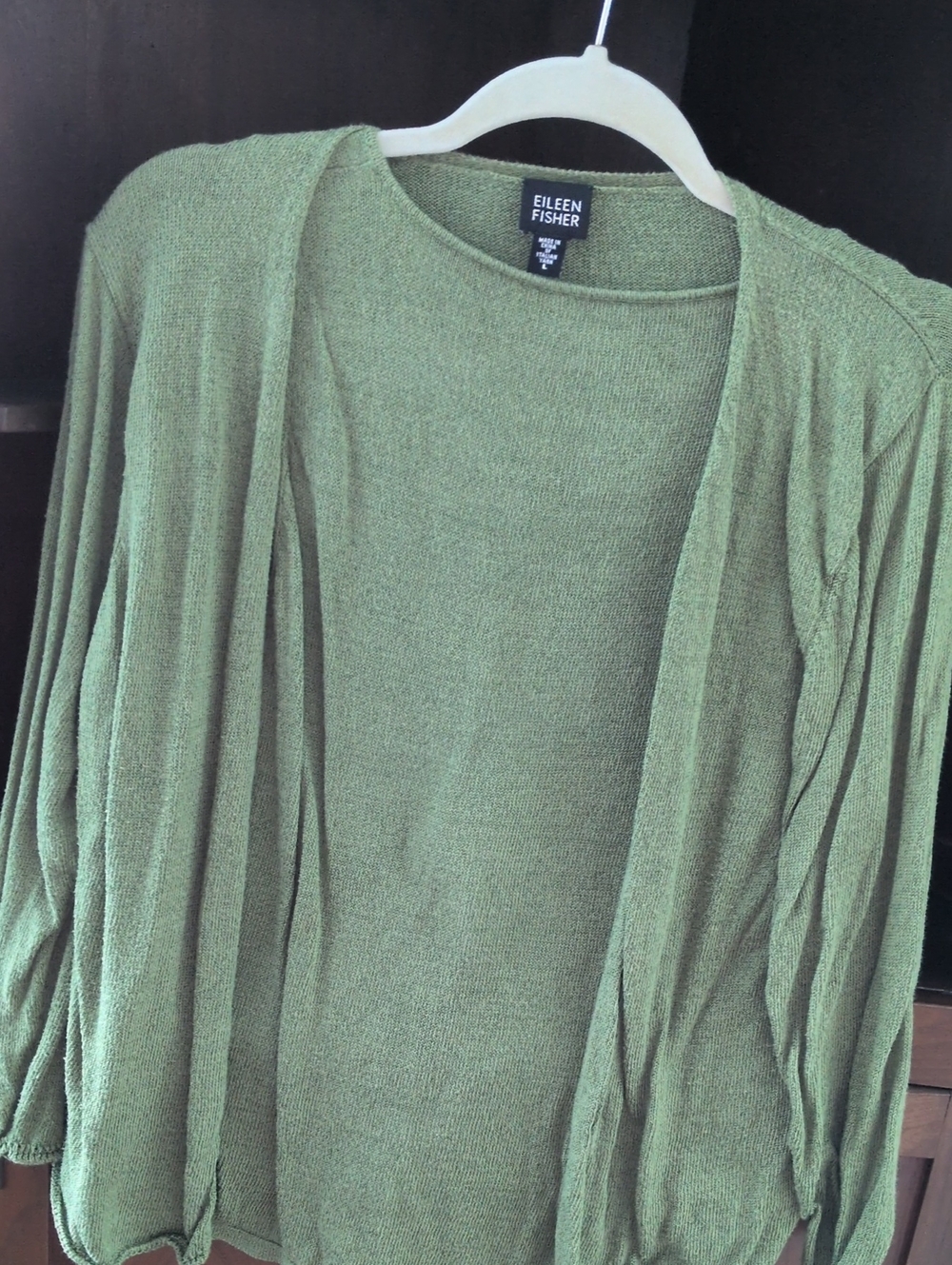 Eileen Fisher Sage Green Open-Front Cardigan And Matching Tank -Dize L